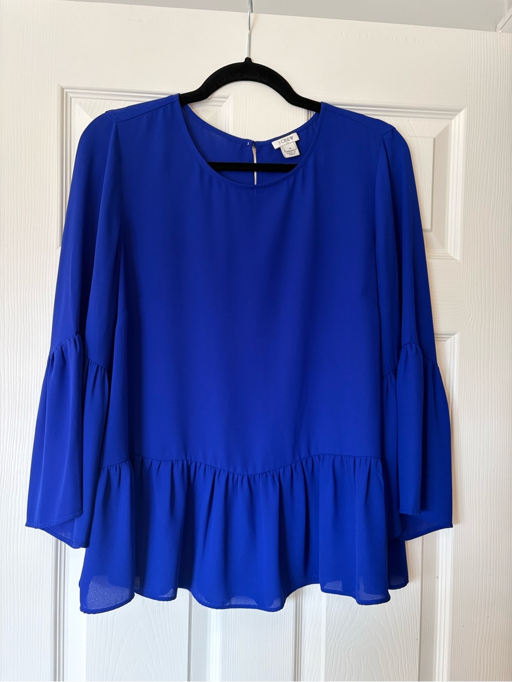 J. Crew Royal Blue Ruffle-Hem Peplum Blouse - Women's